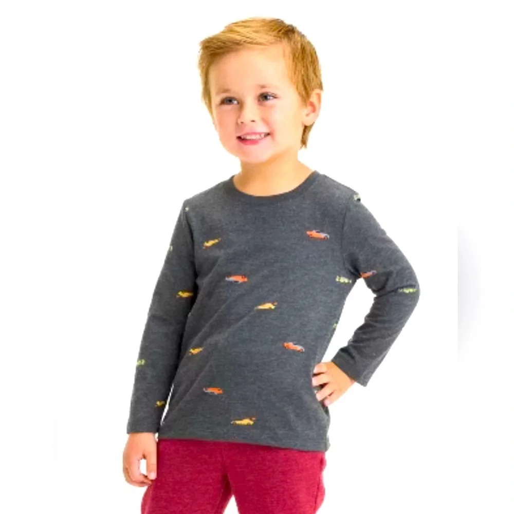 Cat & Jack - Toddler Boys’ Long Sleeve Race Car T-Shirt - Charcoal Gray (Sz 5T) - Picture 1 of 9